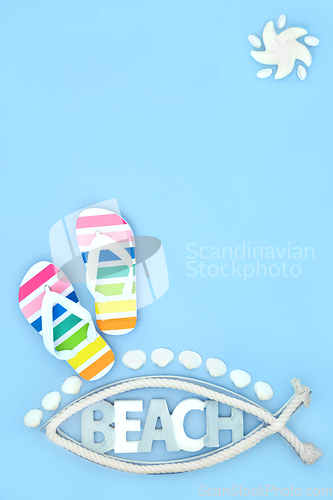 Image of Summer Beach Vacation with Rainbow Flip Flops