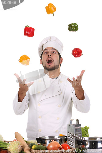 Image of chef juggling with peppers 