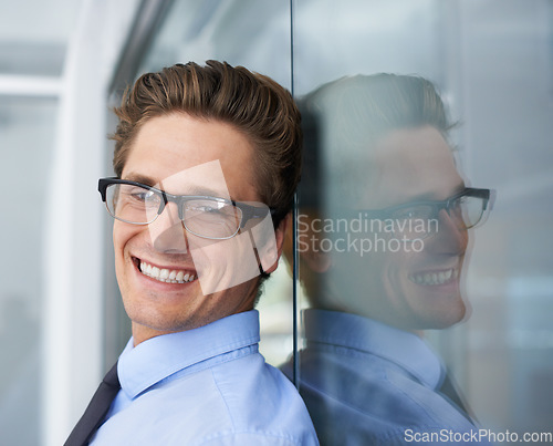 Image of Smile, face portrait and professional man, business consultant or agent happy for success, career or corporate growth. Happiness, confident person and businessman, lawyer or expert in law firm