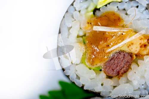 Image of fresh sushi choice combination assortment selection