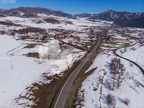 Image of Aerial view of a winter road