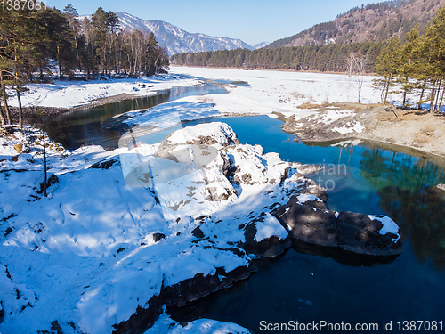 Image of Aerial view of winter blue lakes