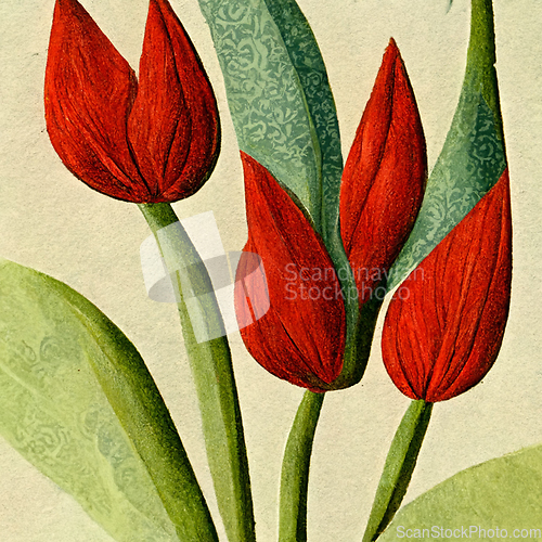 Image of Watercolor red tulip flowers.