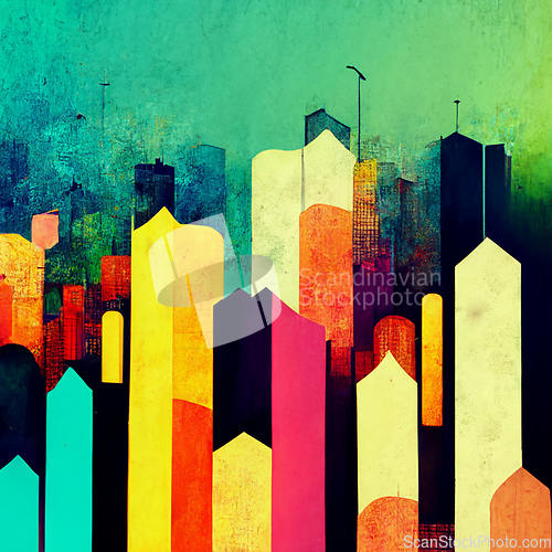 Image of Abstract buildings in city on watercolor painting. City on digit