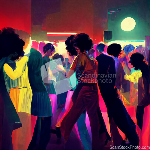 Image of People enjoying great festival party. People dance in disco nigh