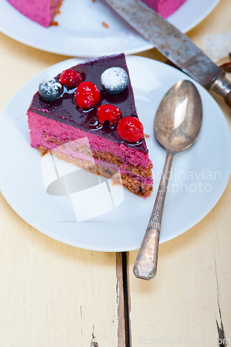 Image of blueberry and raspberry cake mousse dessert