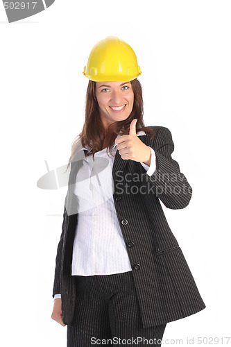 Image of young businesswoman with helmet 