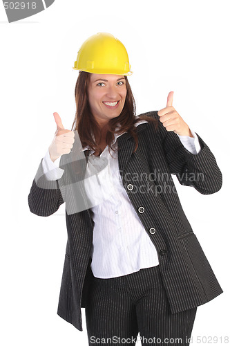 Image of young businesswoman with helmet 