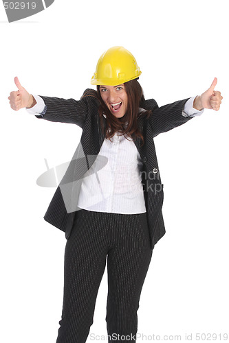 Image of young businesswoman with helmet 