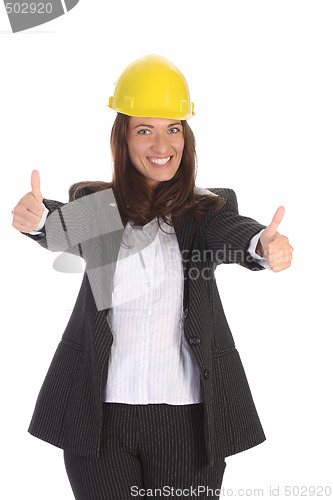 Image of young businesswoman with helmet 