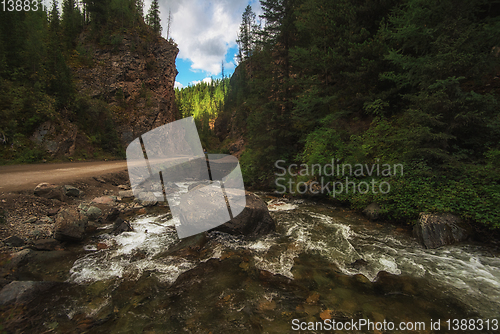 Image of Mountain river, and road punched through the rocks