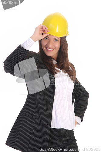 Image of young businesswoman with helmet 