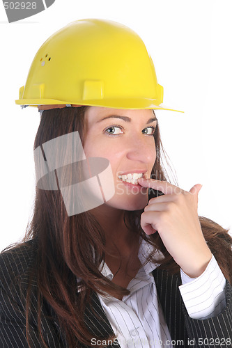 Image of young businesswoman with helmet 
