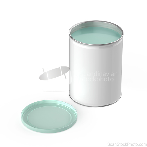 Image of Metal can with turquoise paint