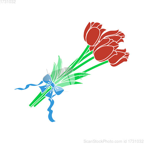 Image of Tulips Bouquet Icon With Tied Bow