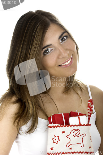 Image of Happy woman with gifts