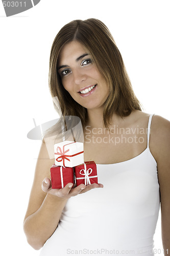 Image of Happy woman with gifts