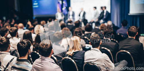 Image of Round table discussion at business conference meeting event.. Audience at the conference hall. Business and entrepreneurship symposium.