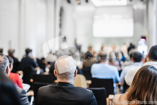 Image of Round table discussion at business conference meeting event.. Audience at the conference hall. Business and entrepreneurship symposium.