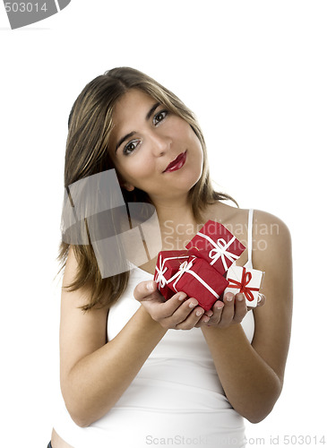 Image of Happy woman with gifts
