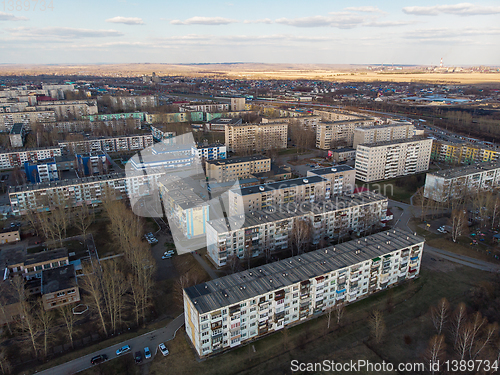 Image of Aerial view of a Zarinsk town in summer landscape