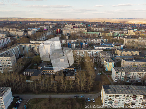 Image of Aerial view of a Zarinsk town in summer landscape