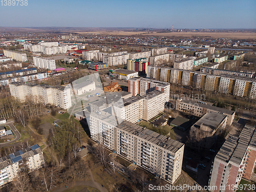 Image of Aerial view of a Zarinsk town in summer landscape