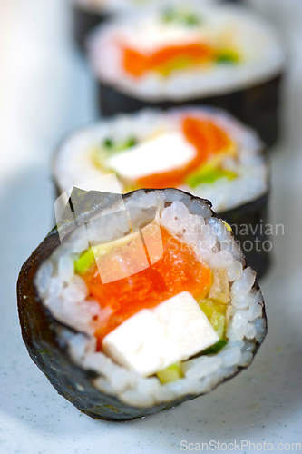 Image of fresh sushi choice combination assortment selection