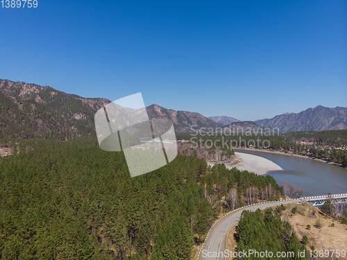 Image of Aerial view of a road in summer landscape