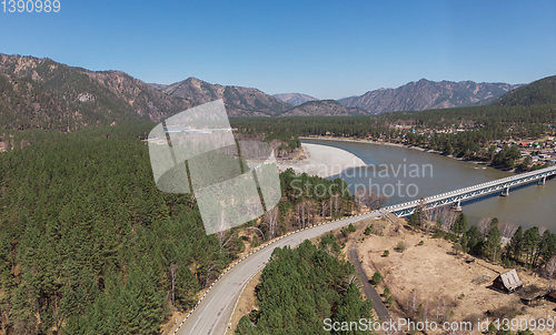 Image of Aerial view of a road in summer landscape