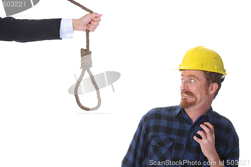 Image of confused construction worker looking at gallows