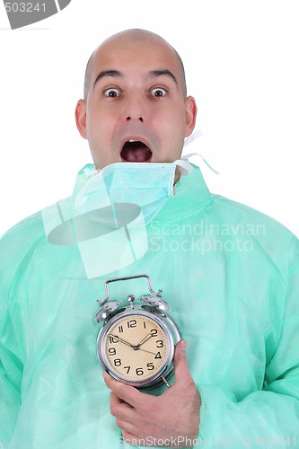 Image of surgeon and clock alarm