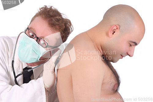 Image of funny doctor checking a patient 