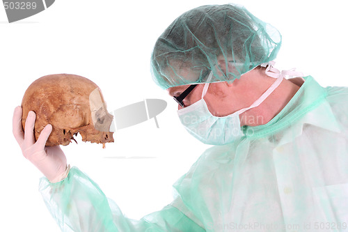 Image of surgeon with skull