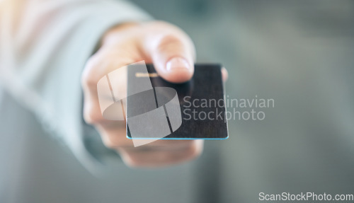 Image of Hand, credit card and money with a business person closeup for financial banking or accounting. Finance, payment and economy with a corporate employee paying using a bank service for saving wealth