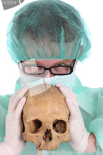 Image of surgeon with skull