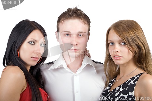 Image of young man and two beauty young women