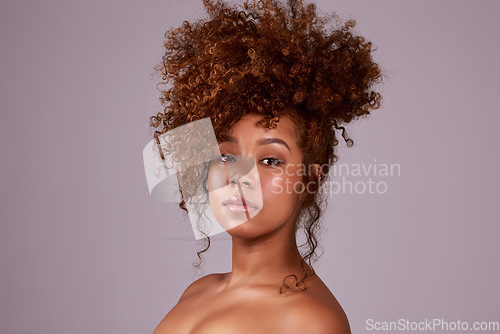 Image of Beauty, skincare and glow with portrait of woman in studio for hair style, cosmetics or natural makeup. Facial, model and face with female model isolated on background for mockup, self care or shine