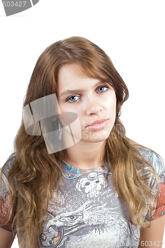 Image of portrait of the beauty smiling young woman. Isolated on white