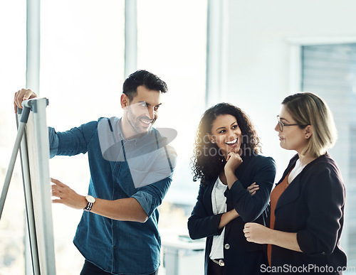 Image of Board, business people collaboration and manager happy for company development, research plan or presentation. Teamwork, group cooperation or team leader, boss or CEO with startup strategy proposal