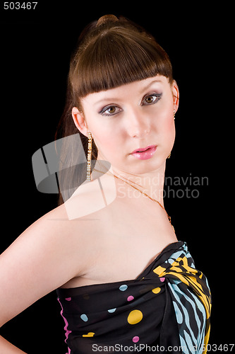 Image of portrait of the young woman. Isolated on black