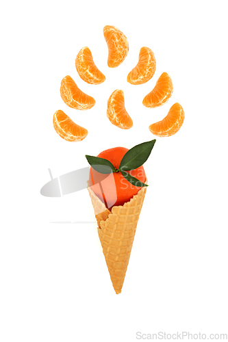 Image of Surreal Ice Cream Cone Tangerine Fruit Fun Food Concept