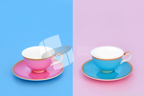 Image of Tea for Two in Pink and Blue Porcelain Tea Cups