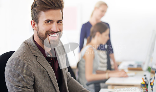 Image of Portrait, happy and business man, accountant or auditor in company office. Face, entrepreneur and accounting professional with pride for career, corporate job or success mindset for coworking at work