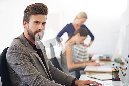 Image of Serious, portrait and business man, accountant or auditor in company office. Face, entrepreneur and accounting professional with pride for career, corporate job and success mindset for coworking.