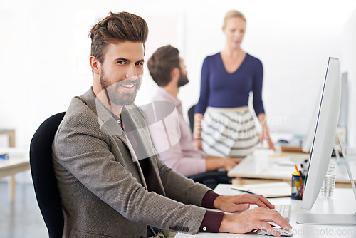 Image of Happy, portrait and business man, accountant or auditor in company office. Face, entrepreneur and accounting professional with pride for career, corporate job or success mindset for coworking at work