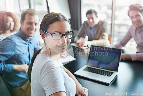 Image of Smile, portrait and a business people in a boardroom meeting for planning, teamwork or work agenda. Happy, corporate and lawyers for business training, workshop or seminar together in office