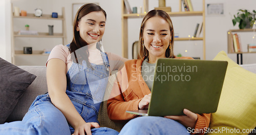 Image of Friends, online shopping and credit card with laptop on floor in home living room for retail sale, deal or choice. Black man, woman and computer for digital banking, e commerce or payment for discoun