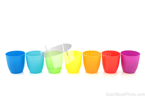 Image of Rainbow Colored Drinking Cups Minimal Composition