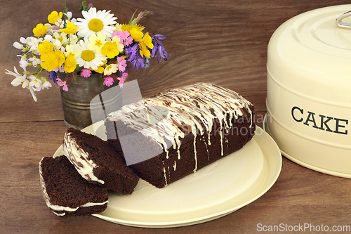 Image of Chocolate Chip Cake with Spring Floral Wildflower Arrangement